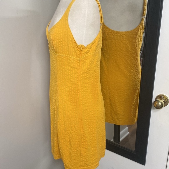 URBAN OUTFITTERS WHY NOT SEERSUCKER MINI DRESS EMPIRE WAIST SIDE ZIP CUTOUT BUST - Picture 9 of 16
